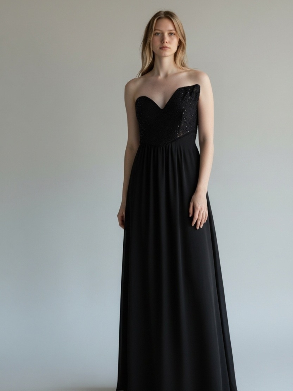 Strapless Black Evening Gown - Elegant Formal Dress